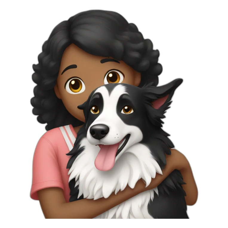 A girl hugging a adult black and white border collie sticker