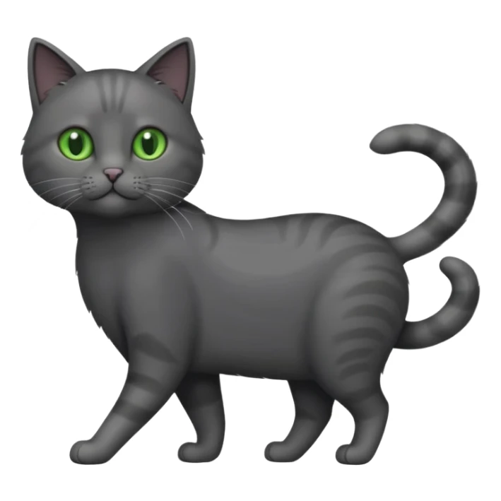 full body gorgeous solid dark grey cat with green eyes, white paws and white whiskers walking sticker