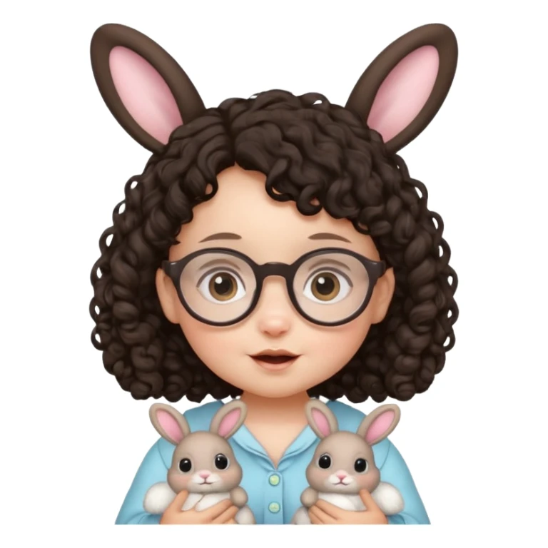 bunny ear wearing small baby dark haired curly spectacled sticker