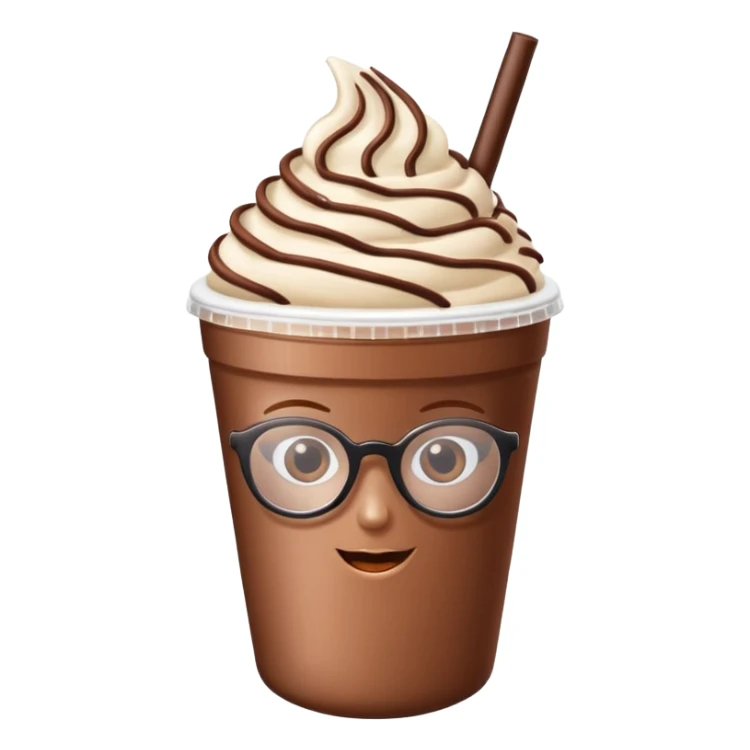 chocolate milkshake in a take-out cup with glassess and long lashes sticker