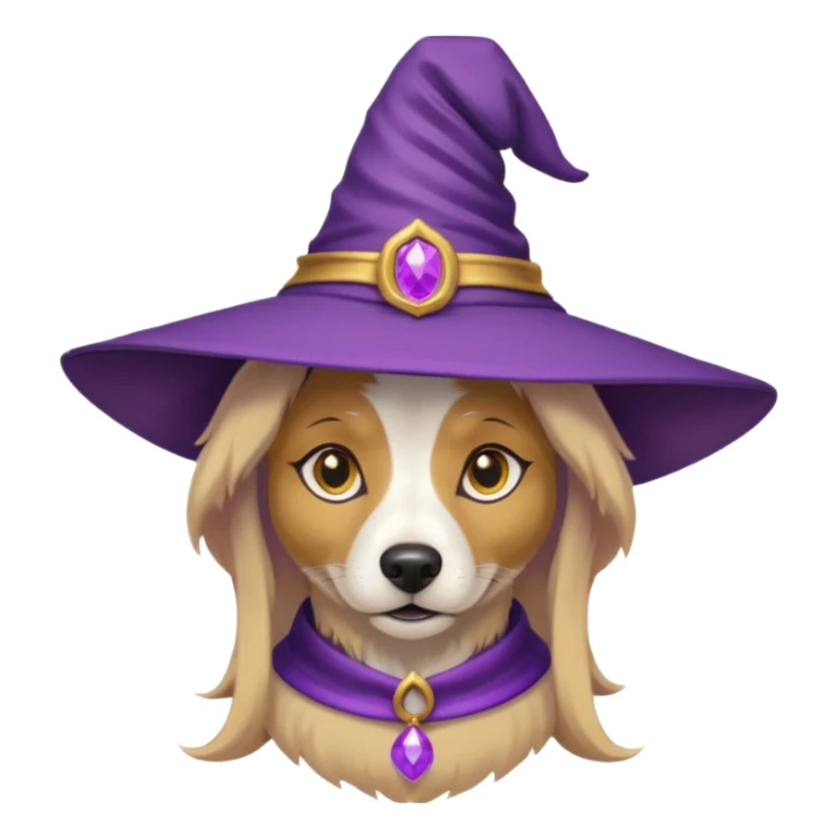 dhiba dog wear purple wicth hat sticker