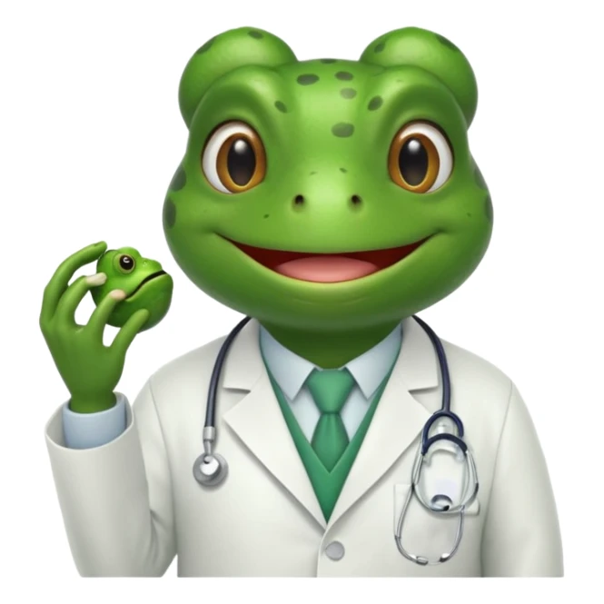 A frog in a doctor’s coat, happily examining a patient, portrait sticker