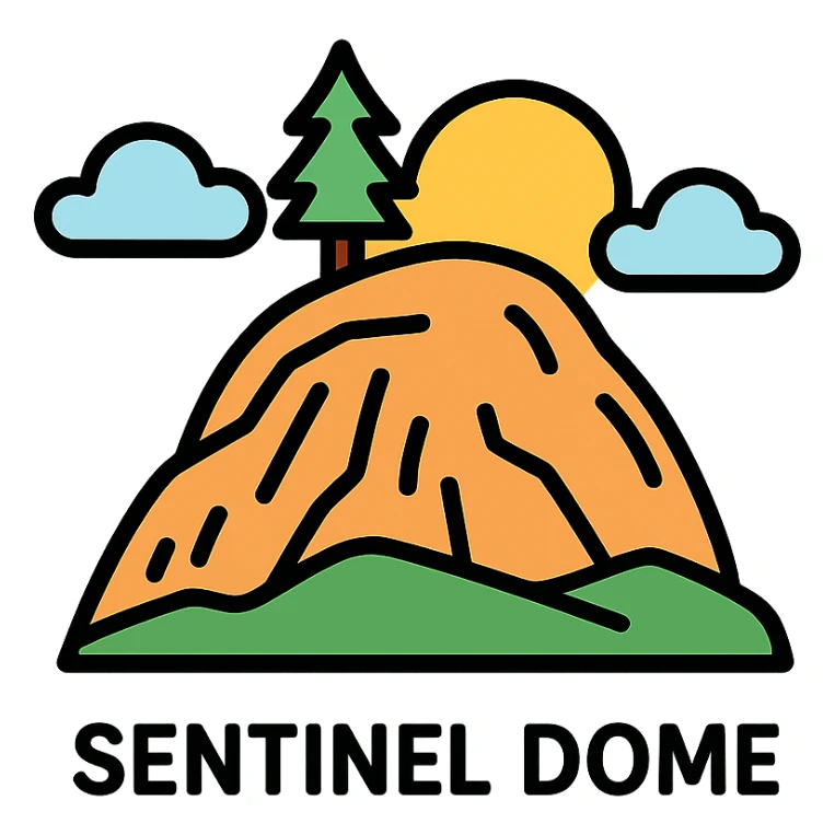 colorful hand drawn illustration of Yosemite Sentinel Dome, no text sticker