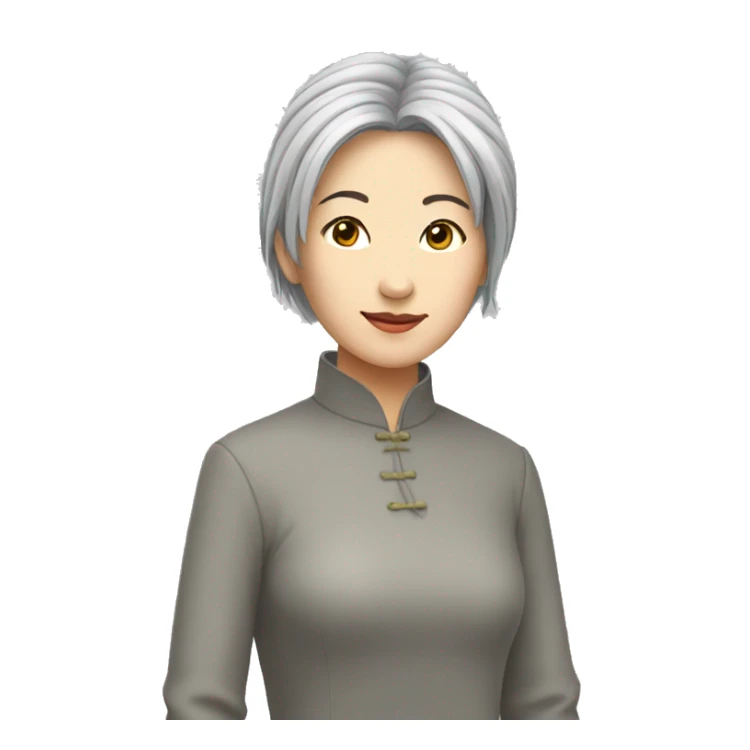 Chinese lady grey hair head down foot up pasture sticker