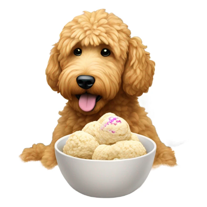 Golden doodle eating ice cream on the couch outside in the snow sticker
