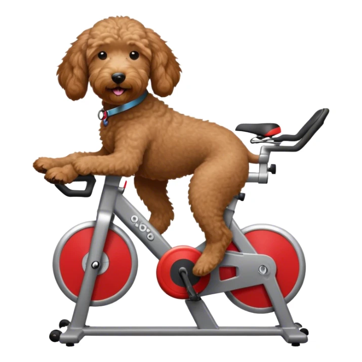 brown goldendoodle riding a spin bike sticker