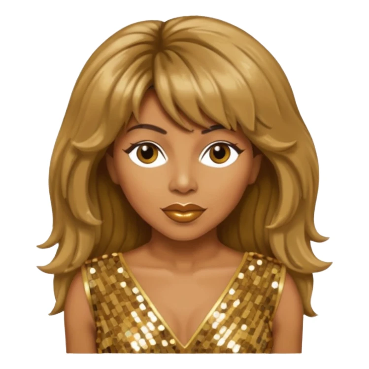 Tina Turner with long light brown hair, gold outfit sticker