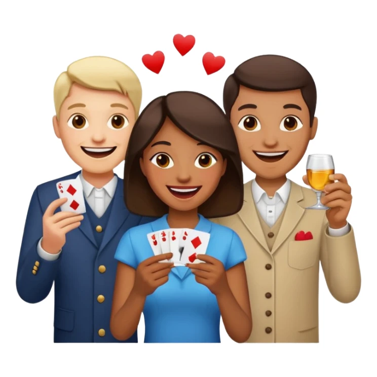 a group laughing, holding cards and shot glasses sticker