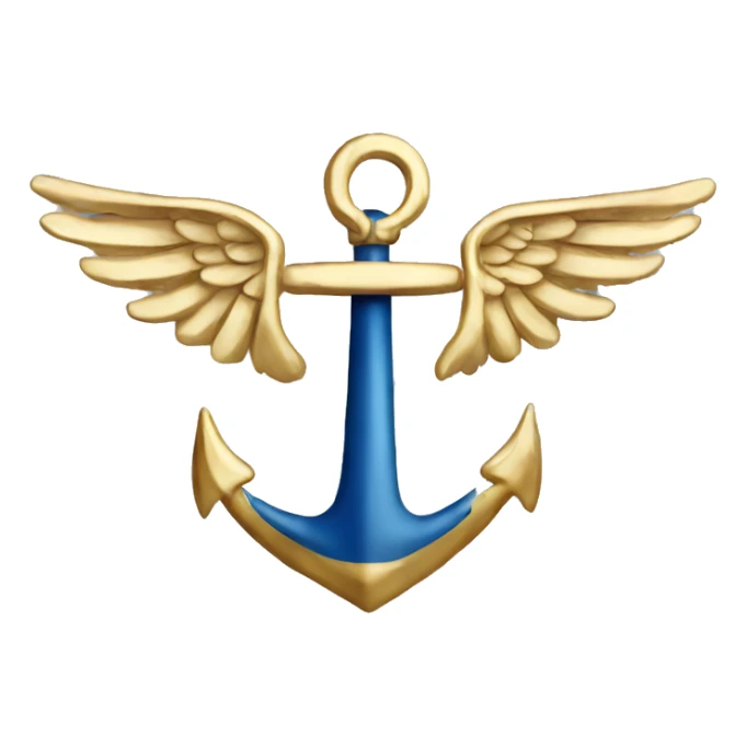 a golden anchor between 2 wings with blue and white wavy stripes sticker