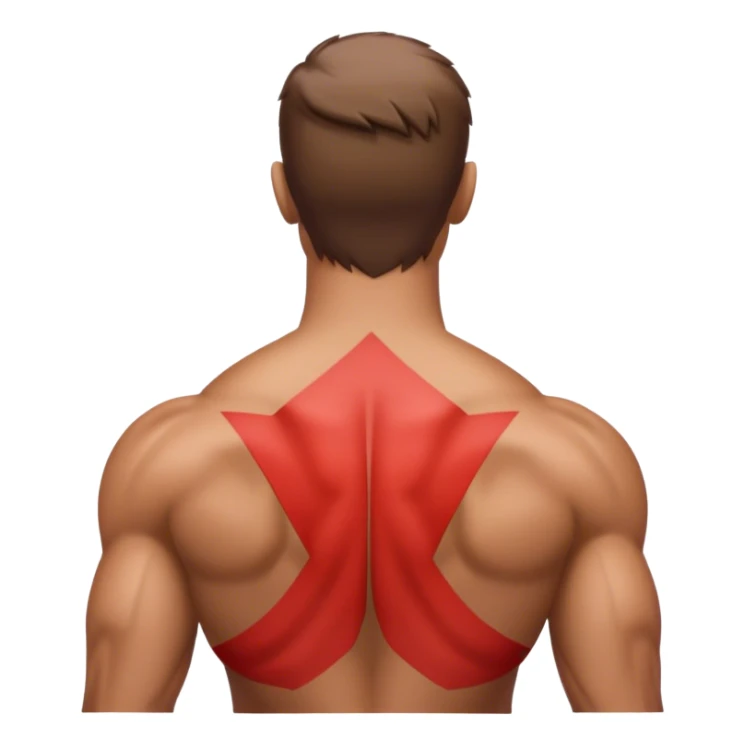 back of regular person with highlighted Red back muscles (latissimus dorsi, trapezius, rhomboid, etc) sticker