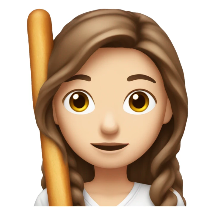 Cute white woman with long brown hair holding a churro sticker