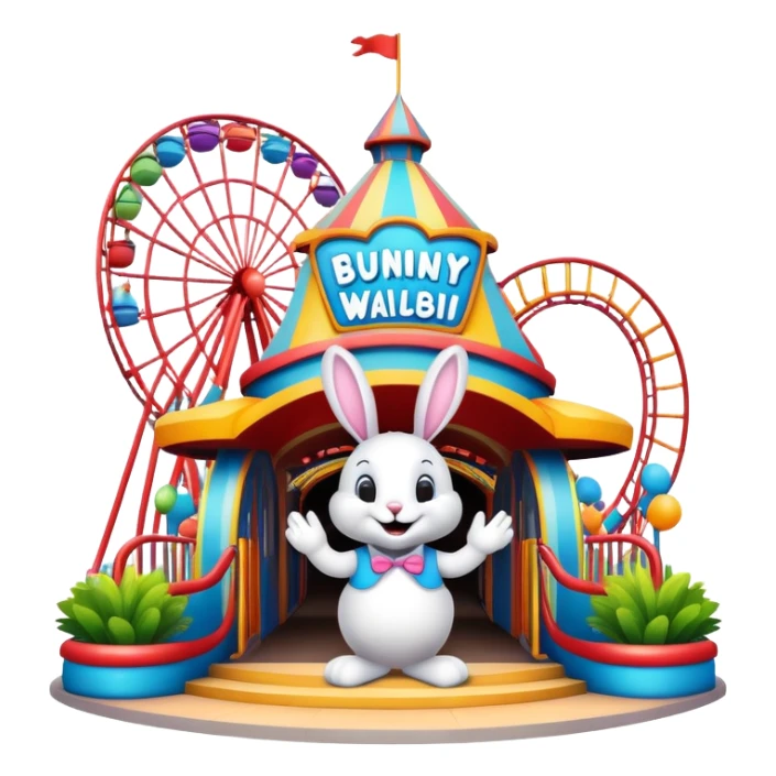 fun amusement park entrance with a bunny mascot, inspired by Walibi sticker