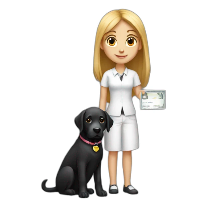girl in white shirt with black labrador holding a cheque with "100,-" sticker