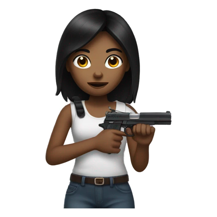 Black haired girl holding gun sticker