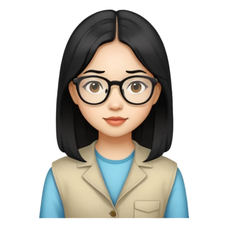 young Vietnamese girl with shoulder-length black hair and glasses sticker