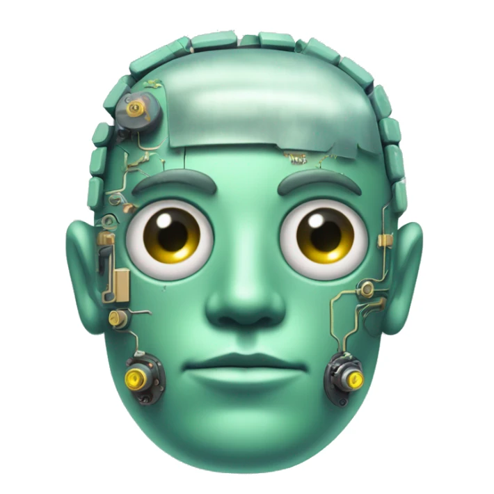 Pastel green haired male cyborg head with monocle and circuitry sticker