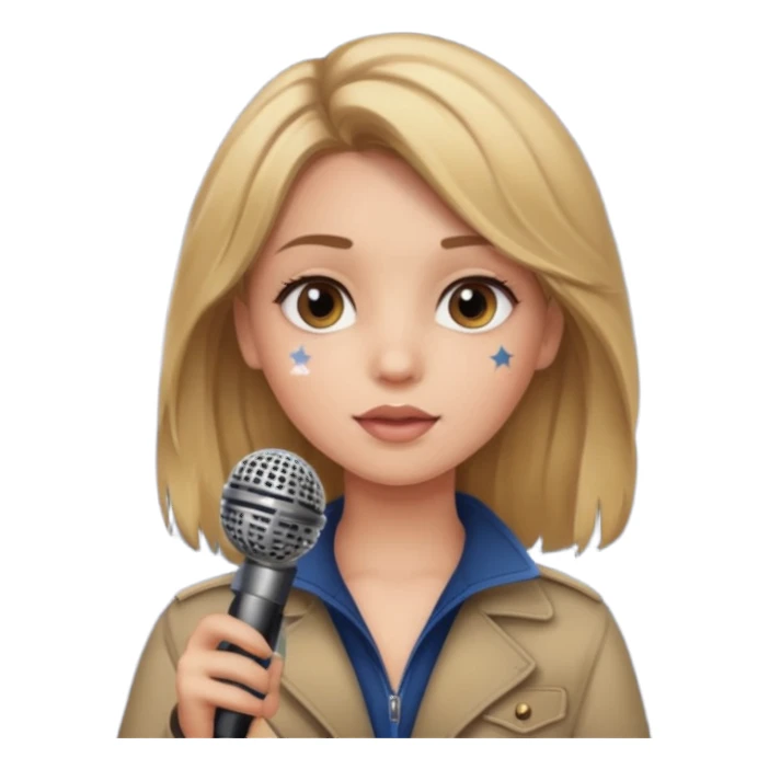 Dark blonde girl with microphone and stars  sticker