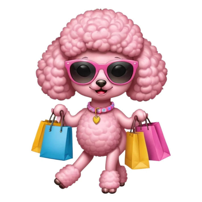 Pink poodle with sunglasses and Shopping bags sticker