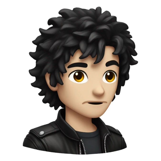 A pale-skinned character with messy black hair, scars, and intense eyes, wearing a black leather jacket and rugged clothes, exuding a dangerous, criminal vibe sticker