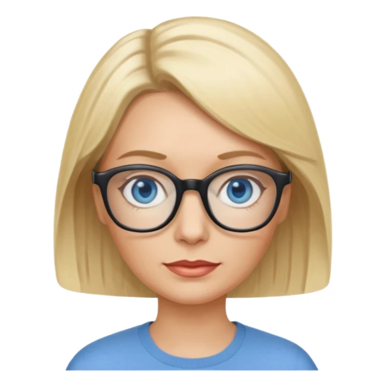 white woman about 50 blonde bobbed hair blue eyes glasses sticker