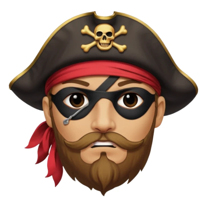 pirate with black eyepatch covering one eye and that eye not showing sticker