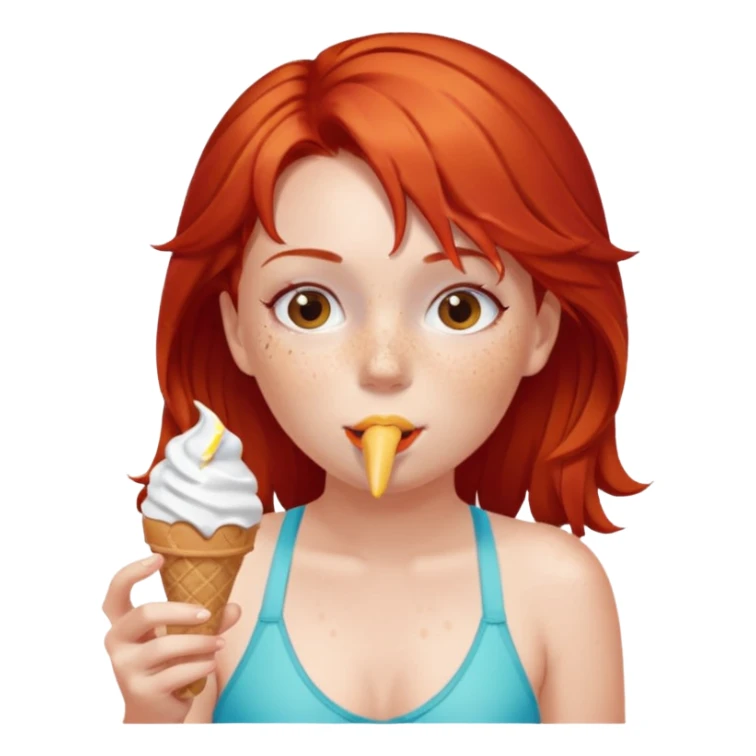 girl kid red haired swimsuit, eating ice cream, sun sticker
