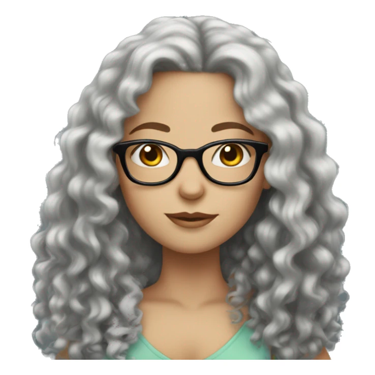 white girl with long black curly hair and glasses sticker