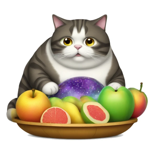Fat Cat eating a iridescent fruit tray sticker