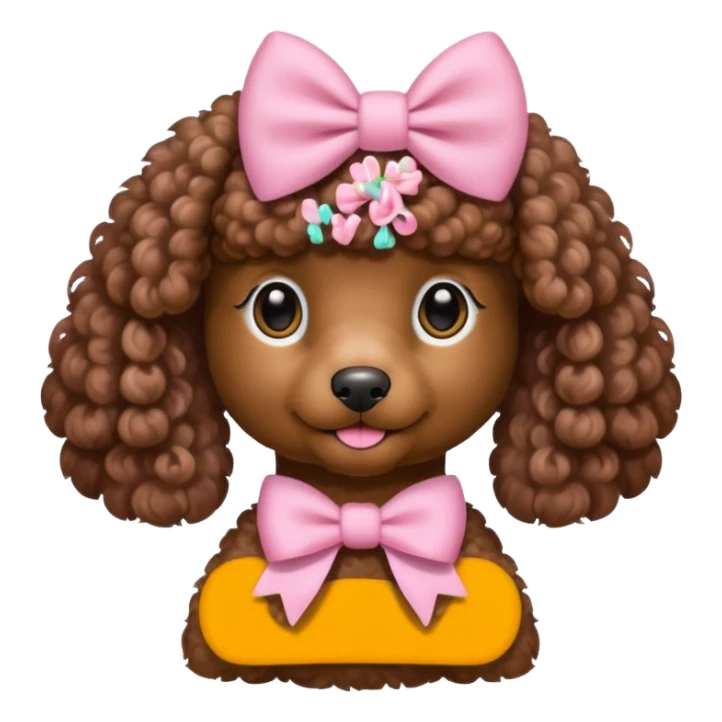 Brown Poodle with pastel pink bow sticker