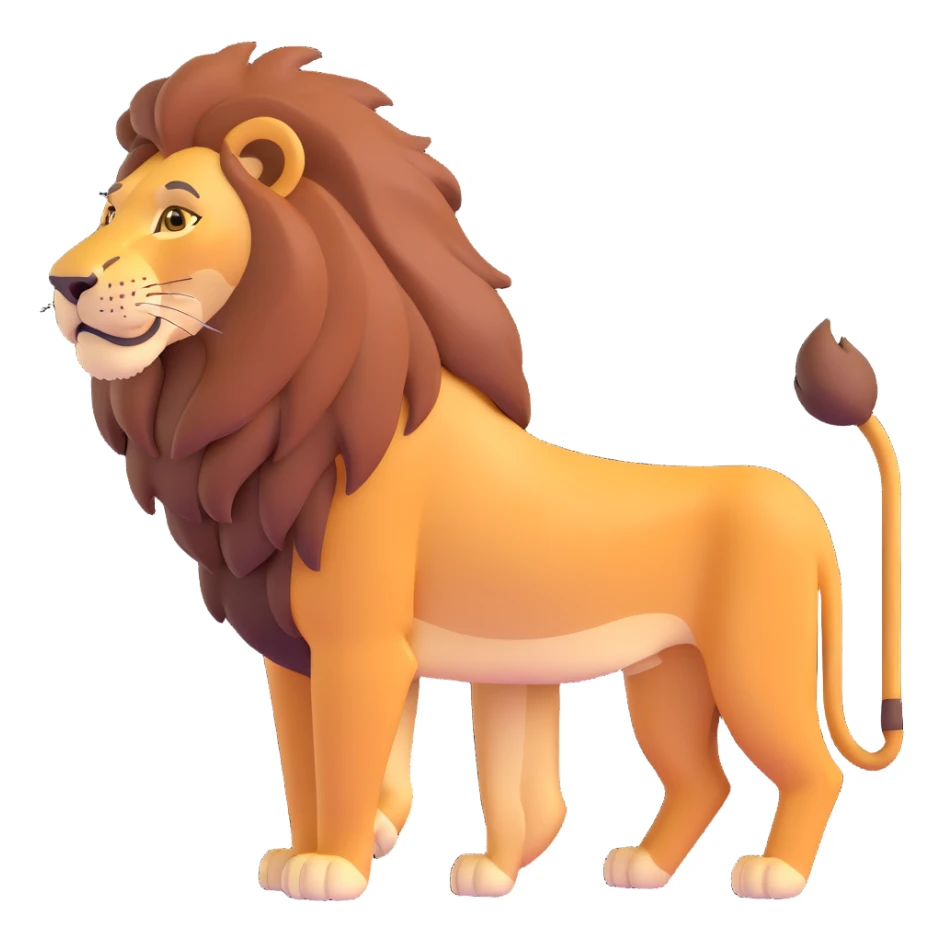 FULL BODY panthera leo male style wild, full flat cute side profile design in 3d soft l centered composition cartoon style128x128 pixels 1 tail sticker