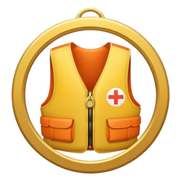 a gold medal with a lifevest engraved on it sticker