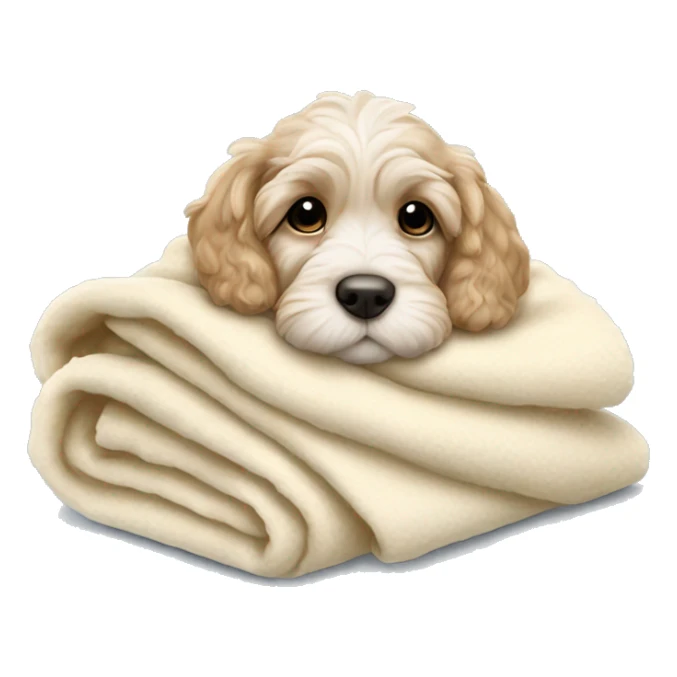 Cream cockapoo puppy cozy sleep in blanket sticker