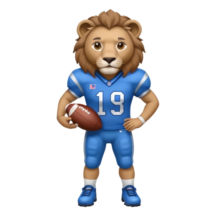 blue color lion wearing american football jersey sticker