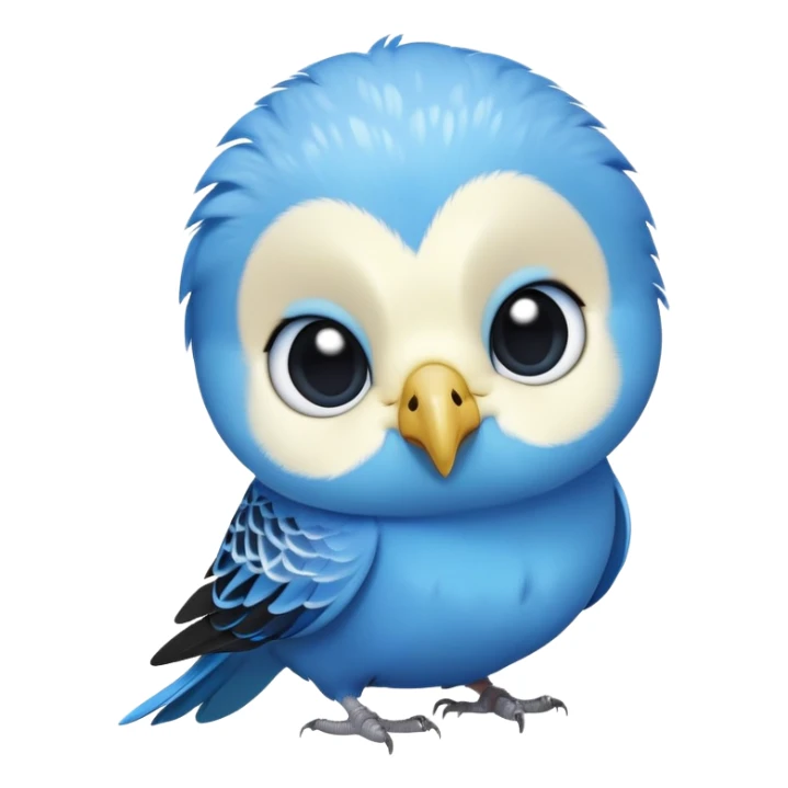 cinematic-cute-blue-budgie-portrait-emoji,-head-tilted-playfully-and-inquisitively,-featuring-a-brilliant-blue-feathered-fur-and white and black face-with-a-natural-sheen,-round,-sparkling-dark-eyes-filled-with-curiosity,-simplified-yet-irresistibly-adorable sticker