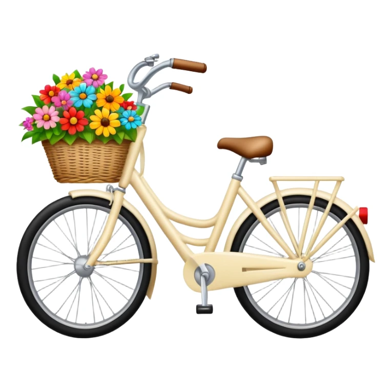 A cream bike with a basket and flowers in it sticker