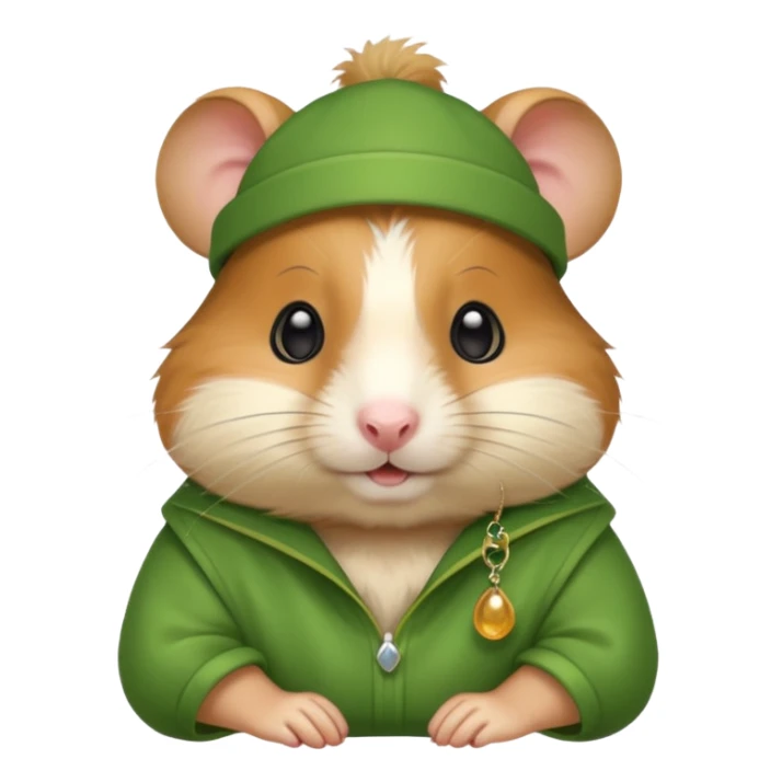 Hamster wearing green clothes and ear rings  sticker