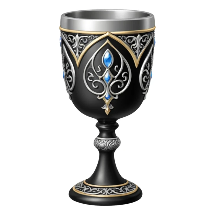 gothic goblet, black and silver, mystical and ornate, no background sticker