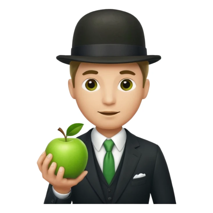 homme en costume chapeu melon, grosse pomme verte devant visage sticker