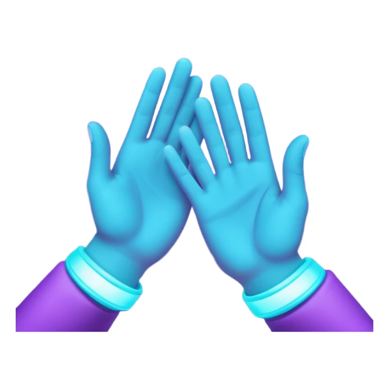 futuristic glowing clapping, purple and cyan glow, dark background sticker