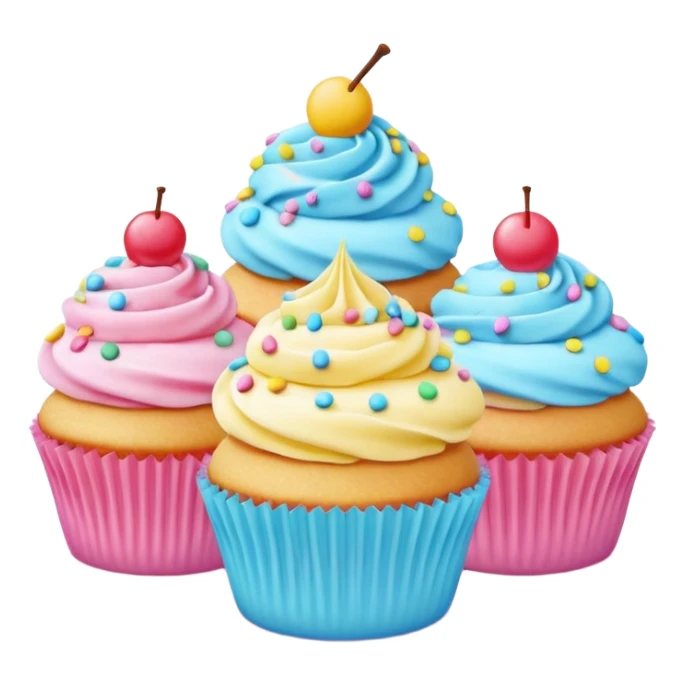 A 3D cartoon poster design advertising cupcakes, with bright pastel colors, clean text and borders, soft background, realistic Memoji-style layout. sticker