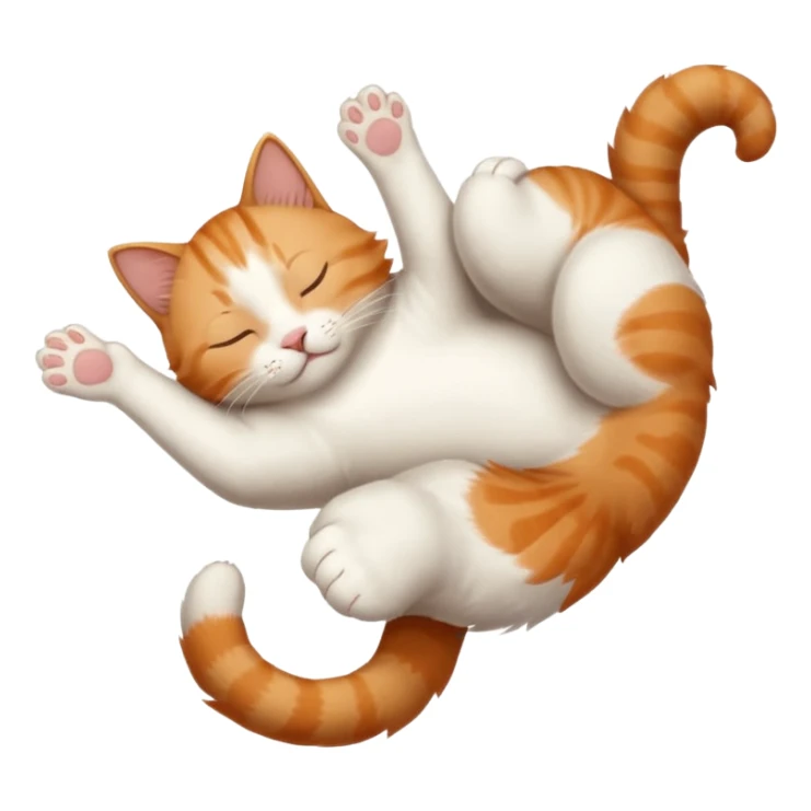 ginger and white small cat eyes closed lying down upside down with paws stretched out straight in different directions sticker