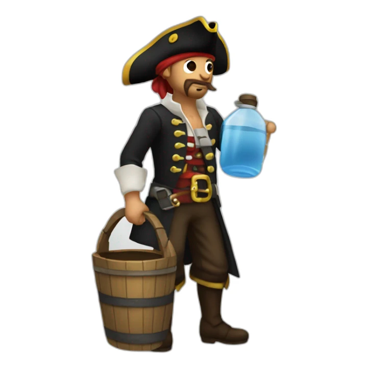 A pirate sending the water he has in a bucket far away sticker