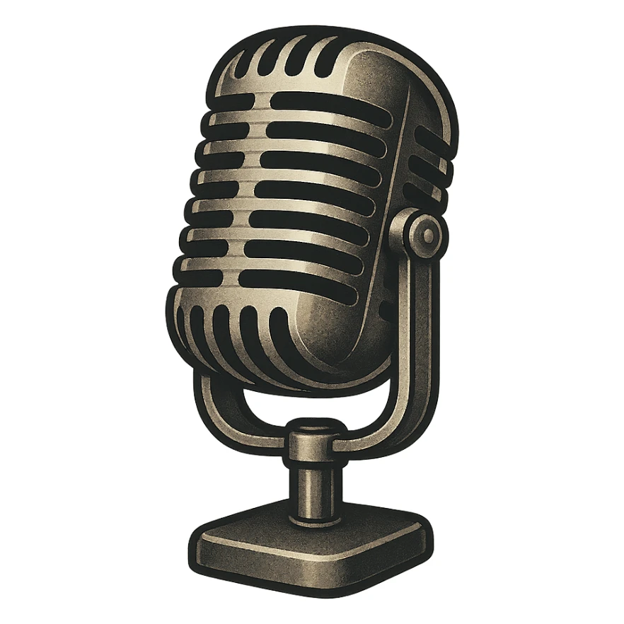 vintage style microphone icon, classic 1950s look, metallic details sticker
