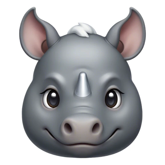 Cinematic Cute Rhinoceros Portrait Emoji, Head tilted playfully and inquisitively, featuring a rugged, glossy slate-gray hide with a gentle, rounded white horn and round, sparkling eyes filled with curious wonder, Simplified yet irresistibly adorable features, highly detailed, glowing with a warm, friendly glow, high shine, affectionate and mighty, stylized with a touch of ancient charm, bright and endearing, soft glowing outline, capturing the essence of a mischievous yet loving rhinoceros, so playful it feels like it could stomp out of the screen and into your arms! sticker