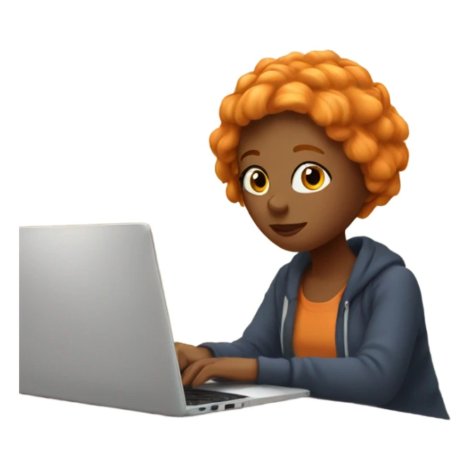 Orange haired Girl working on a laptop in cozy room sticker