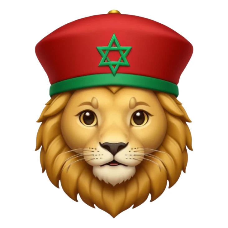 Cute lion emoji face wearing a fez with same flag morocco color sticker