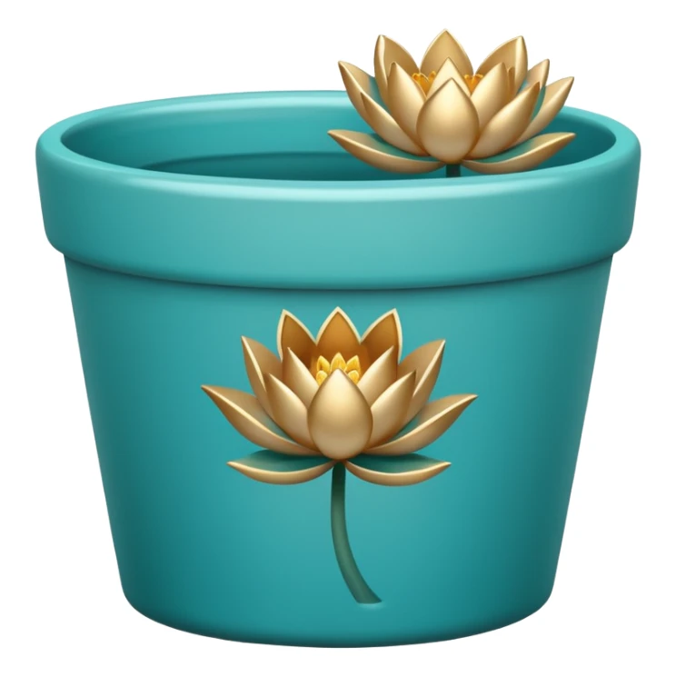 Decorative turquoise ceramic flower pot with a low, cylindrical shape and a lotus flower plant sticker