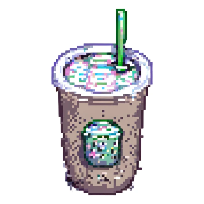 pixel art style bubble tea, with a straw and tapioca pearls, vibrant colors sticker
