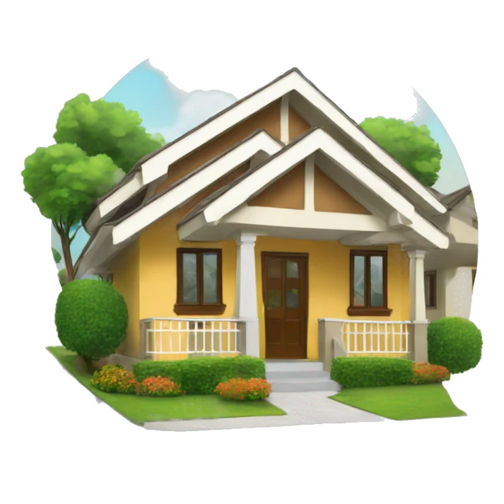 A Nigerian bungalow with a sloped roof and vibrant colors. sticker