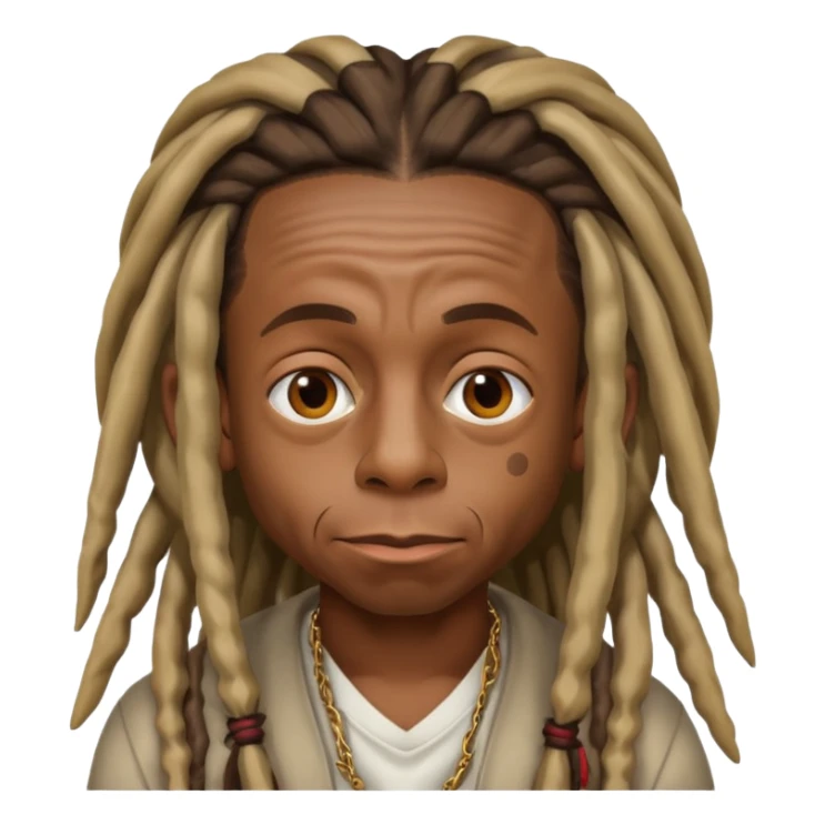 Create an iOS-style emoji of Lil Wayne. Neutral facial expression, front-facing head only. Dreadlocks. Clean Apple emoji style, smooth shading, simple shapes, plain background. sticker